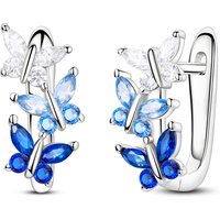 925 Sterling Silver Flying Gradient Blue Butterfly Hoop Earrings Sparkling Zircon French Buckle for Women Versatile Jewelry Gift