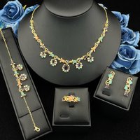JRH Fashion Prom Zircon Jewelry Set for Women Copper Gold Plated Full Set with Necklace Earrings Ring Bracelet