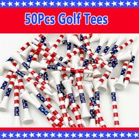 50 Pcs American Flag Style Durable Bamboo Golf Tees, High-Quality Golf Long-Distance Hitting Professional Friction Reducing Tee