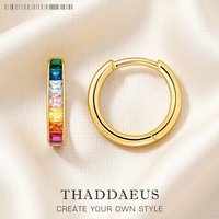 Gold Hinged Hoop Earrings Sparkling Rainbow Fine Jewerly For Women Bohemia Gift In Solid 925 Sterling Silver