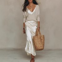 2026 New Fashionable Knitted Sweater Top+satin Dress Temperament Commuting 2-piece Set