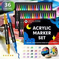 12/24/36 Colors Dual Tip Acrylic Paint Pens Markers for Wood Canvas Rock Painting Glass Ceramic Surfaces DIY Crafts Art Supplies