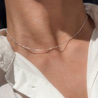 925 Sterling Silver Necklace With Simple Geometric Beads Choker Shiny And Delicate Collarbone Chain For Women Fashion Jewellery
