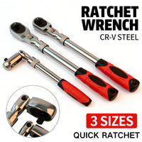 1/4 3/8 1/2 Ratchet Wrench 72-Tooth Drive Extendable Flexible CR-V Steel Non-Slip Grip for Auto Repair Home DIY