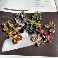 Fashion Jewelry New Elegant Flower Crystal Faceted Glass Teardrop Dangle Earrings for Women, Perfect Party Accessory