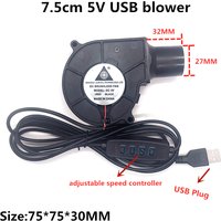 New 5V 75mm 75*30mm turbo blower with air duct USB plug with speed controller cooling fan