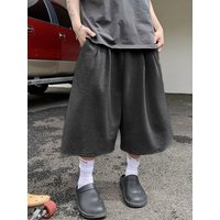 Men's Summer Casual Sports Mid-Length Shorts Loose Street Style with Elastic Waistband and Pleated Hem for Strong Draped Look