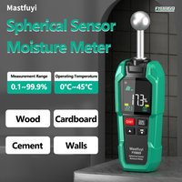MASTFUYI Digital Moisture Meter Non-destructive Spherical Sensor HD Screen Dual Alarm for Wood Cement Wall Humidity Detection