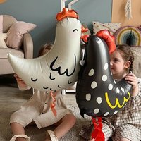 2Pcs Chicken Aluminum Foil Balloons Black White Polka Dot Cartoon Standing Decor Children's Birthday Party Balloons【Homeclub】
