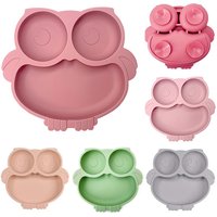 2023New Silicone Baby Dining Plate Cute Owl Children Dishes Suction Plate for Toddlers Kid Training Feeding Sucker Bowl BPA FREE