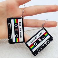 1 pair of acrylic black rock tape recorder earrings, women's earrings, the best choice for gifts