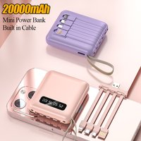 Mini Power Bank 20000mAh With 4 Cable Mobile Phone External Battery Charger for iPhone Samsung Huawei Xiaomi Portable Powerbank image 4