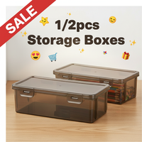 1/2pcs Large Clear Plastic Storage Boxes with Hinged Lids Ideal for Jewellery Ornaments Home Supplies and Office Organization