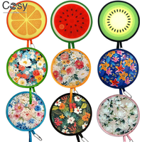 Fruit & Japanese Oil Painting Style Foldable Handheld Fan Mini Round Pocket Cooling Fan For Summer Daily Outdoor Travel Party
