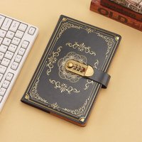 A5 100Sheets Journal Notebook With Lock PU Leather Flower Cover Diary Writing Pads Line Paper Stationery