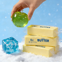 Kawaii Slow Rising Squishy Pack - Transparent Ice Cube, Green Apple & Butter Squeeze Toy, Anti-Anxiety Fidget Toy for Gift & Des