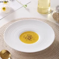 Golden Edge Ceramic Plate Pasta Plate Salad Plate Thick Soup Plates Dessert Snack Dish Straw Hat Plates Restaurant Tableware