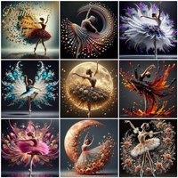 Frameless, DIY 5D Diamond Painting Ballet Girl Full Drill Embroidery Portrait Mosaic Moon Flower Crafts Art Supplies Wall Decor