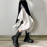 Black White Contrast Skirt Women Asymmetric Slit Skinny Vintage Inspired Skirt Pretty Sheer A Line Mesh Lace Up Midi Skirt