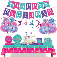Gymnastics Party Tableware Tablecloth Happy Birthday Banner Cake Topper Dancing Elf Girl Artistic Gymnastics Birthday Decoration