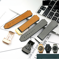For Hublot Yubo Classic Fusion Big Bang Men's Frosting Genuine Leather Convex Interface Silicone Underskin 26x19mm Watch Strap