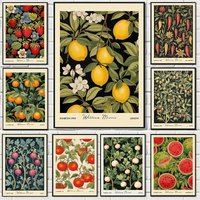 Vintage Food William Morris Fruit and Botanical Poster Orange Olive Lemon Canvas Painting Wall Art for Kitchen Room Home Decor