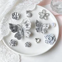 Luxury Silverly Butterfly & Camellia Shoe Charms Set DIY Accessories Clog Shoes Buckles Decorations Removable Bling Shoe Clips