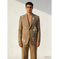 Floral Crystals Men Suit Set 2 Piece Blazer+Pants Cotton Prom Wedding Tuxedos Coat Customized Formal Office Fashion Jacket