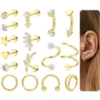 Bobisty 1Pc Helix Piercing Jewellery 16G Flat Back Earrings Stud Hypoallergenic Hoops CZ Heart Cartilage Earrings Conch Daith