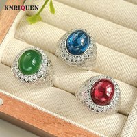 Vintage Premium 10*12MM Ruby Sapphire Emerald Ring for Women Gemstone Lab Diamond Party Fine Jewelry Accessories Bithday Gifts