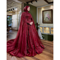 Burgundy Muslim Caftan Wedding Dresses with Cape Long Sleeve Gillter Applique Henna Kaftan Bridal Gown Outfit Customized