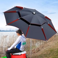 2.0-2.2M Fishing Umbrella Parasol Double-Layer Sunshade Windproof Waterproof Outdoor Camping Stand Umbrella With Ground Insert