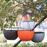 New Plastic Imitation Weaving Flower Pot Self Absorbent Outdoor Hydroponic Flowerpot Garden Decoration Hanging Flower Basket