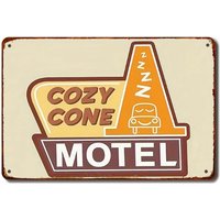 Cozy Cone Motel Vintage Metal Sign - Rustic Wall Decor with Car & Mountain Design, Dustproof Iron Sign for Bedroom, Home, Bar,