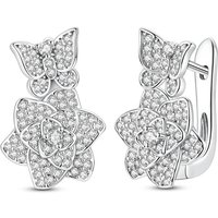 925 Sterling Silver Earrings Women Sparkling Butterfly Rose Hoop Earring For Anniversary Wedding Jewelry Gifts
