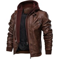 AliExpress JZZHSMAO Fake Two Piece Leather Jacket Men's Double Zipper Hooded Bike Leather Jacket Removable With Hat Jacket