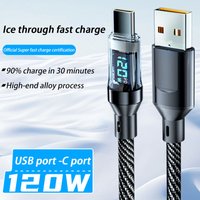 100W 120W Type C Fast Charging Cable with LED Display, USB A to C & C to C High Speed Cord for Smart Phones