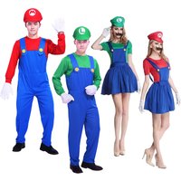 Adult Plumber Cosplay Costume Red Green Jumpsuit Overall Hat Moustache Mens Super Cosplay Bros Halloween Party Costumes