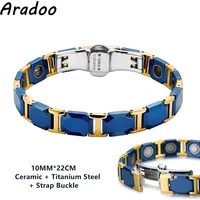 ARADOO Blue Ceramic Titanium Steel Bracelets Hematite Magnetic Strap Buckle Design Power Wristband for Women Men