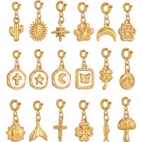 Stainless Steel Moon/Star/Lucky Clover Charms With Spring Buckle Natural Shell Pendants DIY Necklace Jewelry Making Supplies