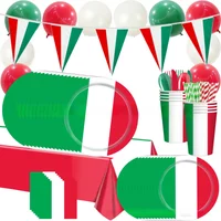 110pcs Italian Flag Theme Festival Birthday Party Decoration Disposable Tableware Paper Plate Tissue Tablecloth Set Party