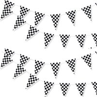 A Set 30M Triangle Checkered Hanging Flags Black White Checkered Racing Bunting Garland Banner Pennant Flag Party Supplies