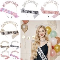 Birthday Girl Sash & Headband Set, Birthday Party Shoulder Strap Sash + Hair Hoop, Women Birthday Party Accessories Headwear
