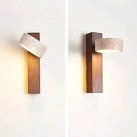 Wabi Sabi Yellow Travertine Wall Lamp Japanese Style Pull Chain Switch Rotable LED Wood Stone for Bedside Apartment Decor