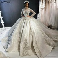 Customized Luxurious Ball Gown Wedding Dresses 2026 Princess Lace Appliques O-Neck Bridal Gowns Chapel Train Vestido De Noiva