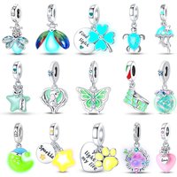 Hot Sale 925 Silver Plated Fireflies Butterfly Stars Luminous Charms Beads Fit 3mm 925 Original Bracelets DIY Jewelry Gift