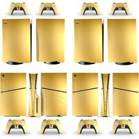 Gold Metal Brushed Color PS5 Slim Disc Digital Skin Sticker Decal Cover for Console and 2 Controllers PS5 Pro Disk Sticker Vinyl