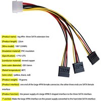1pc 4 Pin IDE Molex To 3 SATA Power Splitter Extension Cable Connectors Computer Connection And Pluging HDD Cord