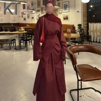 KT Elegant Modest Pinstripe Abaya For Women Wrap Belted Waist Long Sleeve Maxi Dress Muslim & Modest Wear Dresses