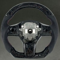 Steering Wheel for Tesla Model 3 with Suede Red Stitching Black Forged Carbon Fiber for Tesla Model 3 Model Y Car Patrs Quality